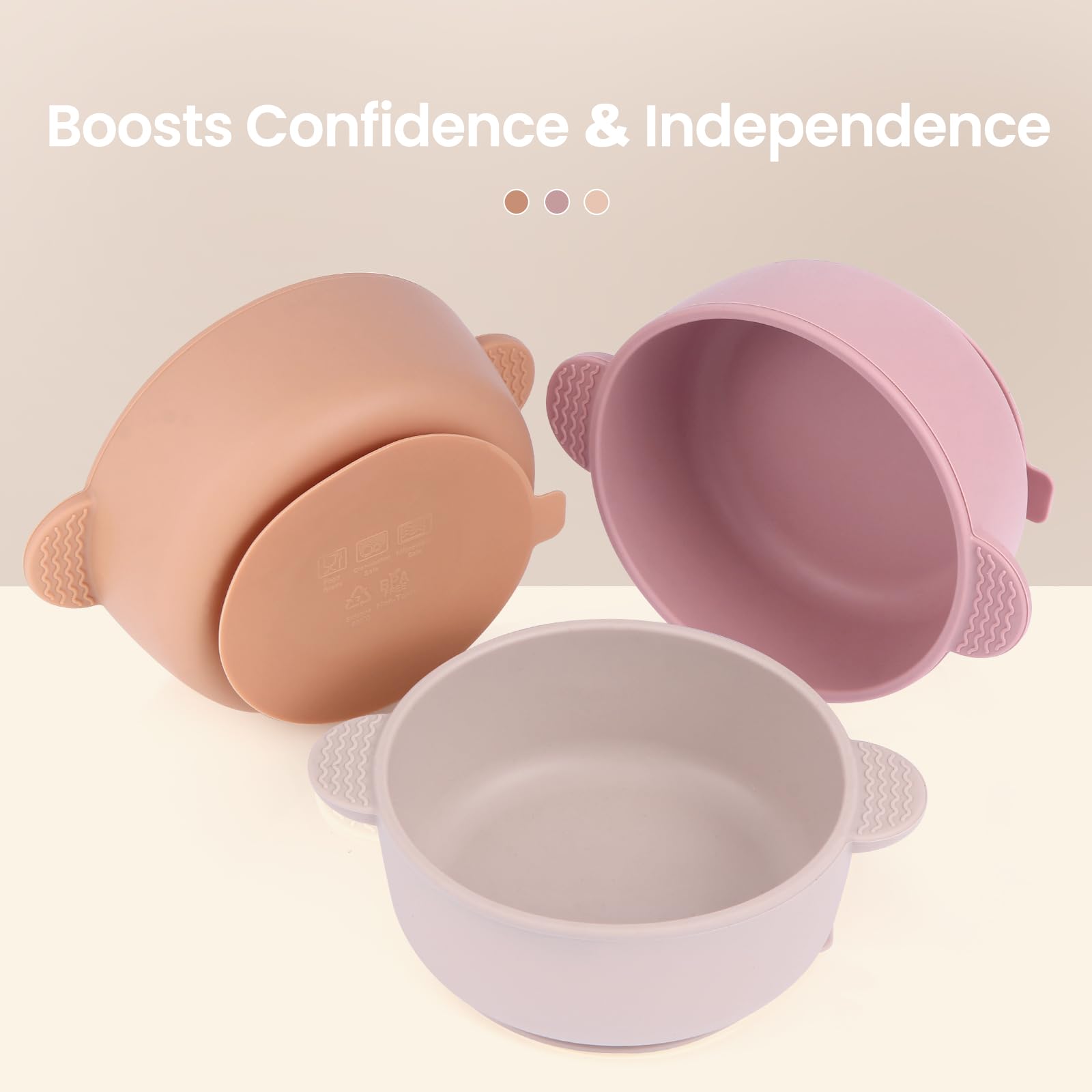 Soft silicone baby bowl showing the easy release tab feature