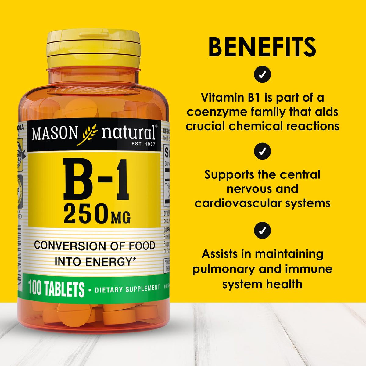 Mason Natural Vitamin B1 supplement bottle side label details