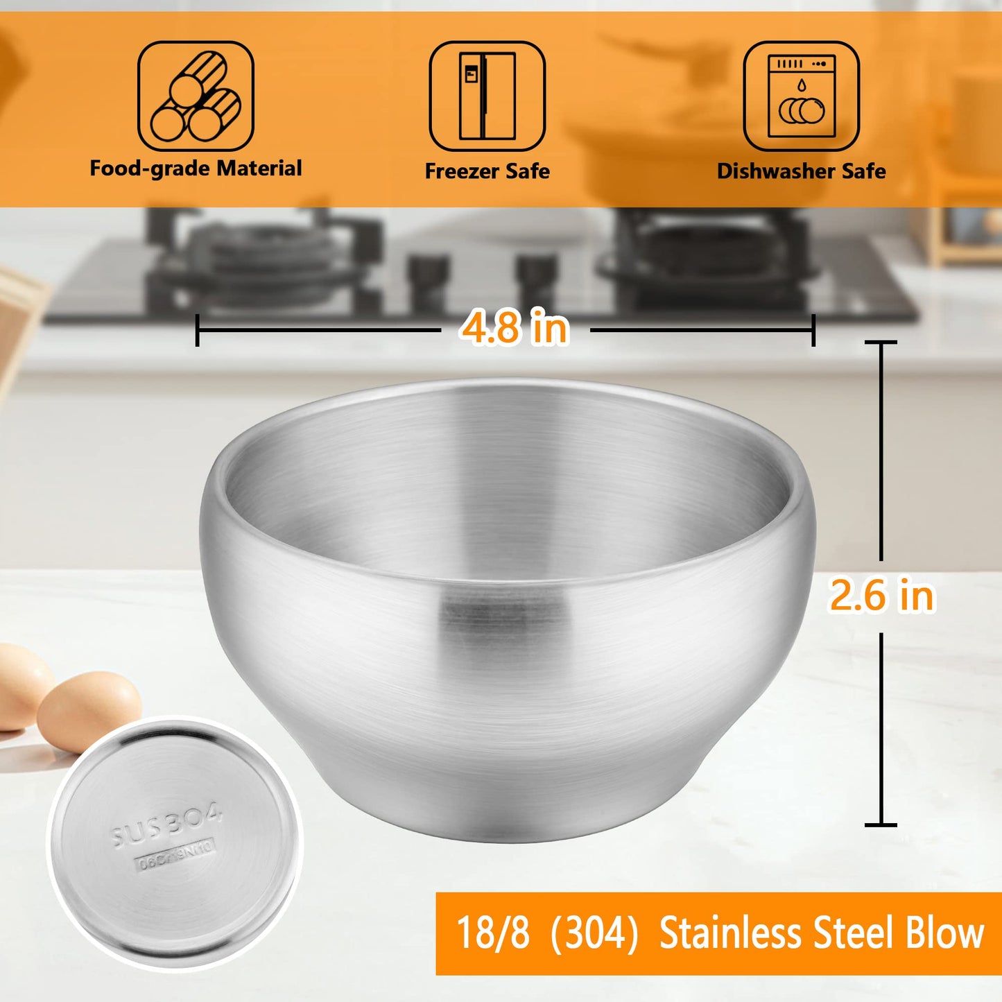 Set of six Lianyu double walled metal toddler bowls