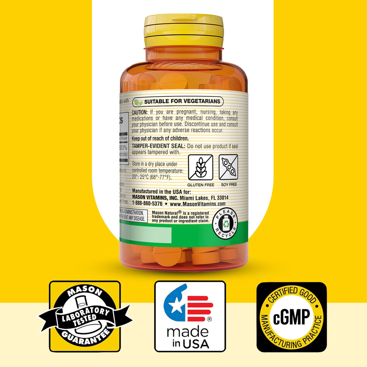 Mason Natural Vitamin B1 wellness supplement bottle cap and seal