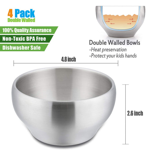 Set of 4 HaWare stainless steel feeding bowls for toddlers