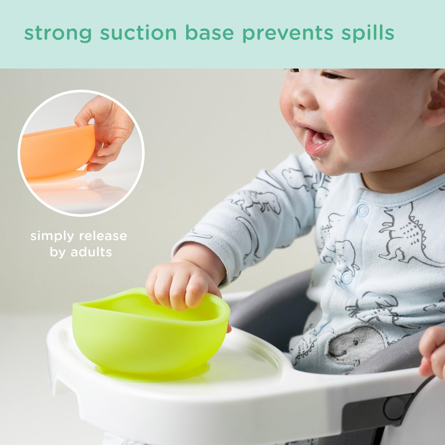 Side profile of Olababy silicone suction bowl showing the smart lip design