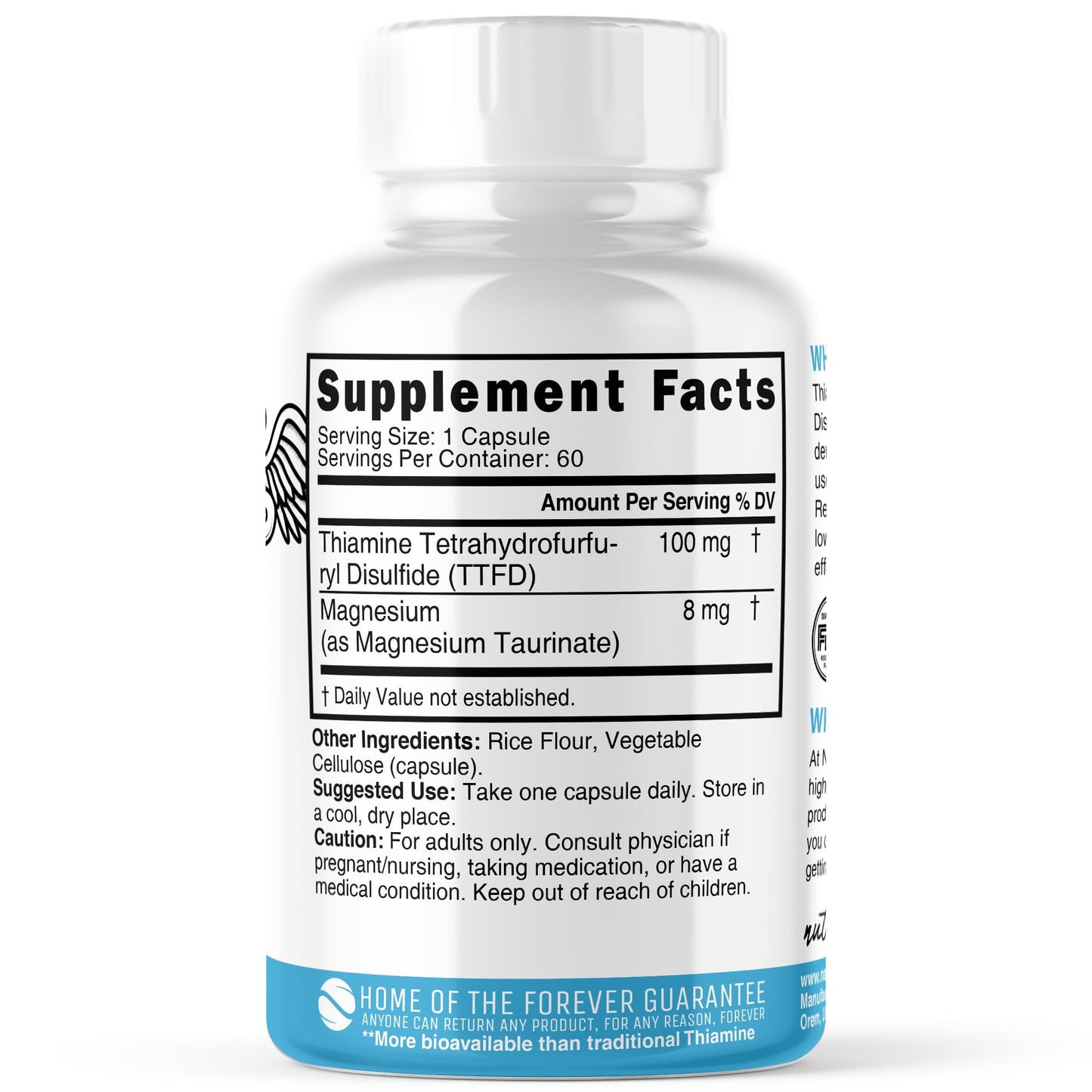 Nature's Fusions advanced thiamine tetrahydrofurfuryl disulfide supplement ingredients panel