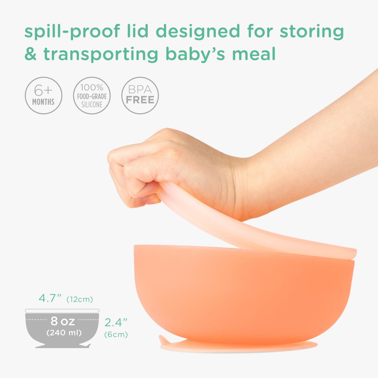 Olababy feeding bowl with lid attached for baby food storage