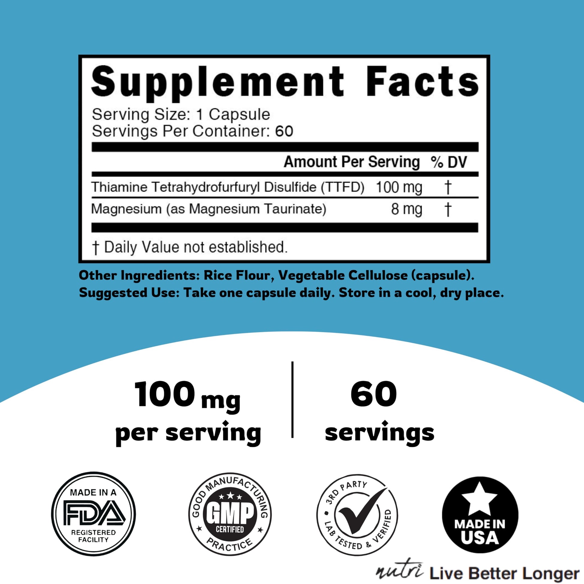 Nature's Fusions bioavailable thiamine supplement 60 vegetarian capsules packaging