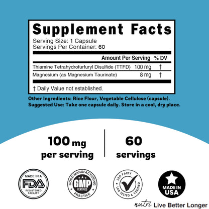 Nature's Fusions bioavailable thiamine supplement 60 vegetarian capsules packaging