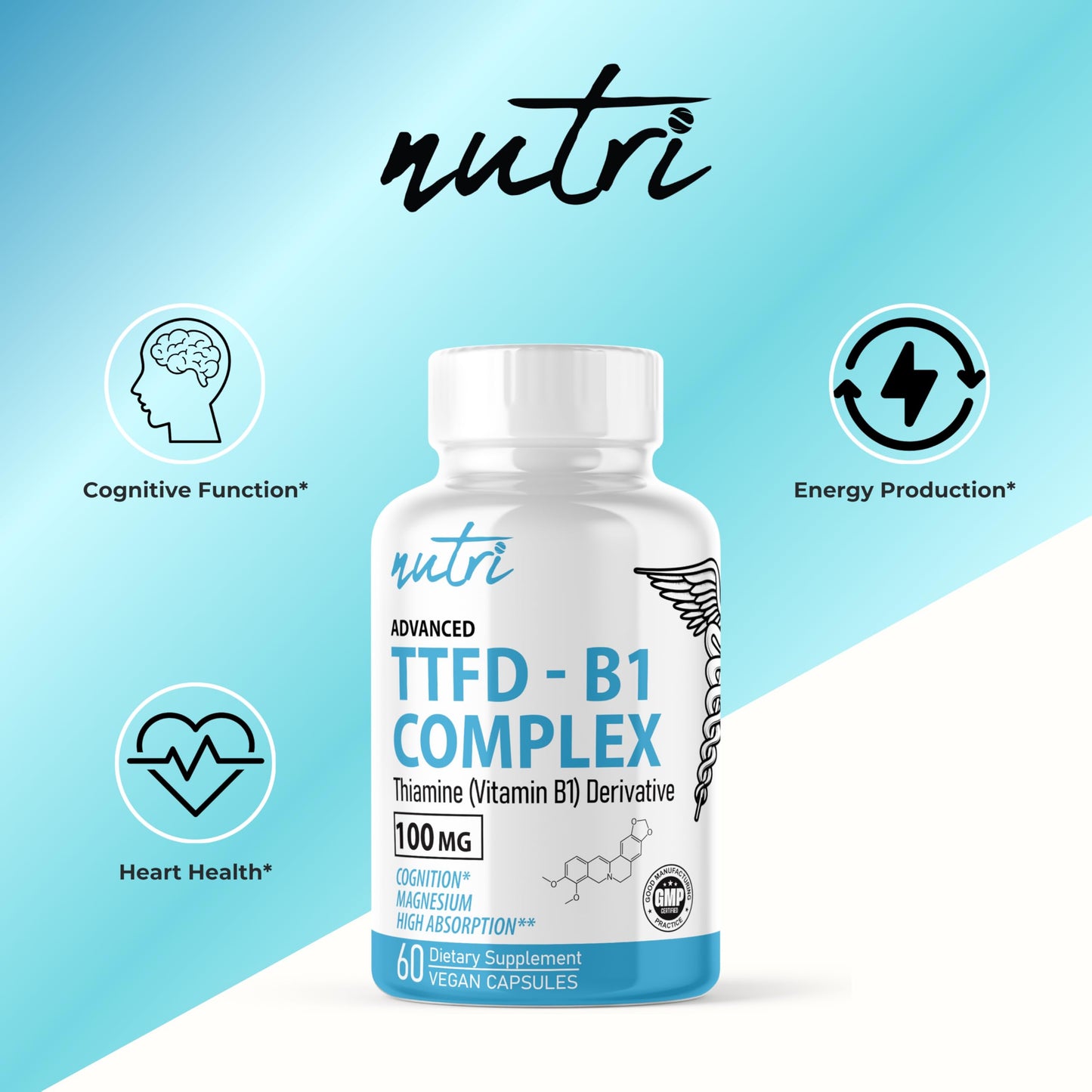 High absorption TTFD vitamin B1 for brain and nerve support label details