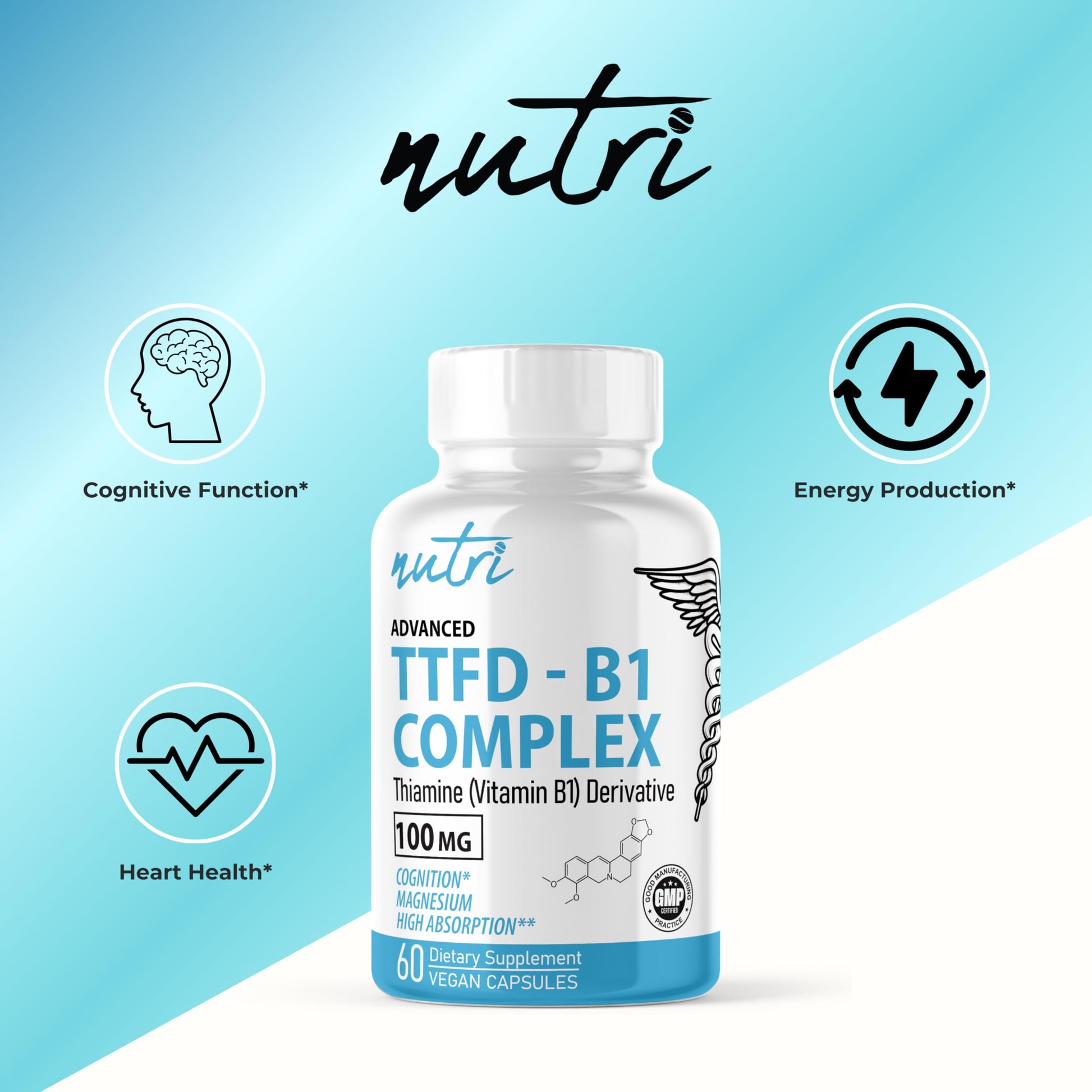 High absorption TTFD vitamin B1 for brain and nerve support label details