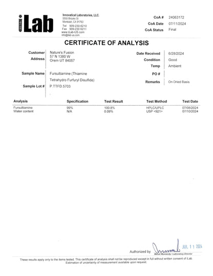Third party lab tested gluten free thiamine B1 capsule size perspective