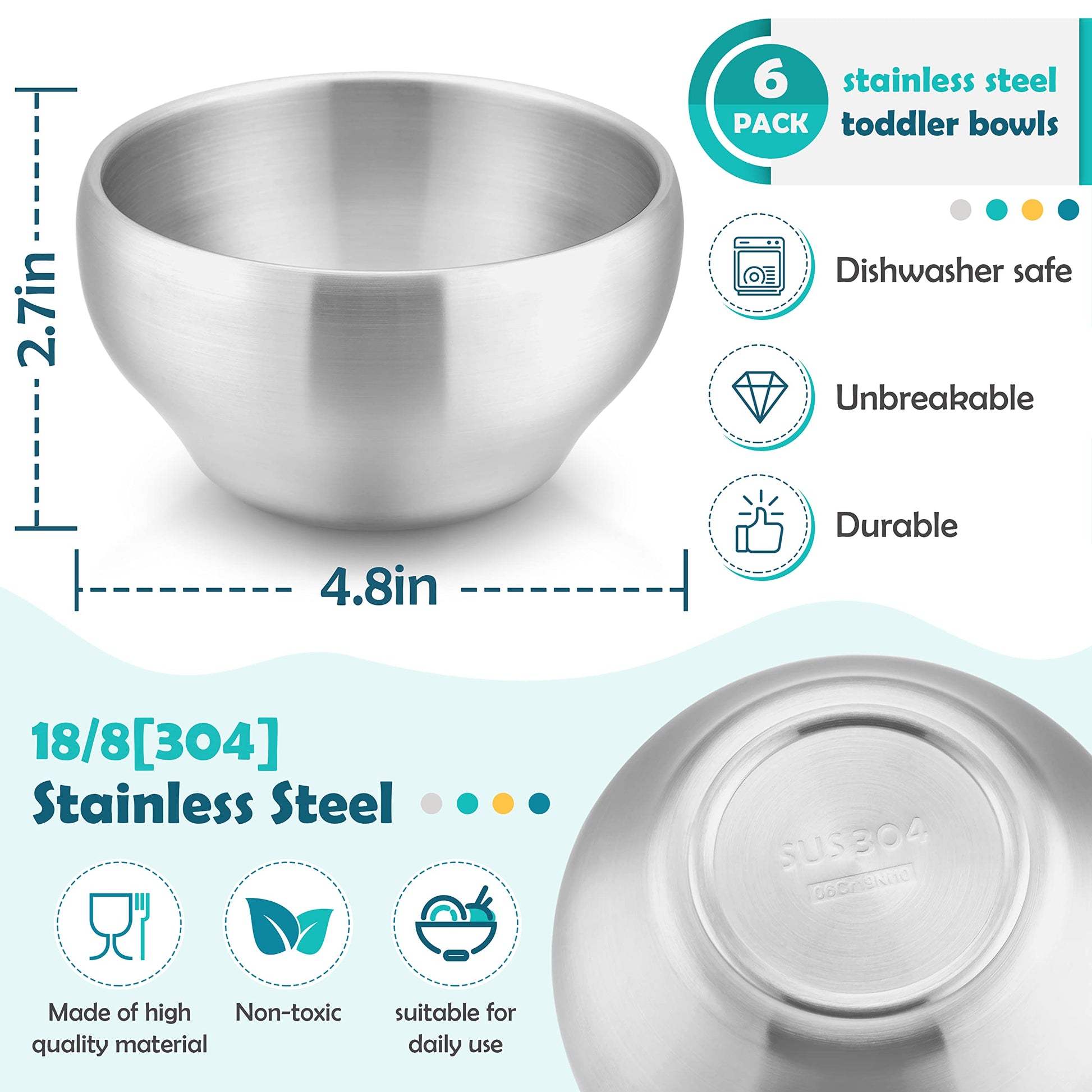HaWare 12 fluid ounce double-walled metal bowl stack