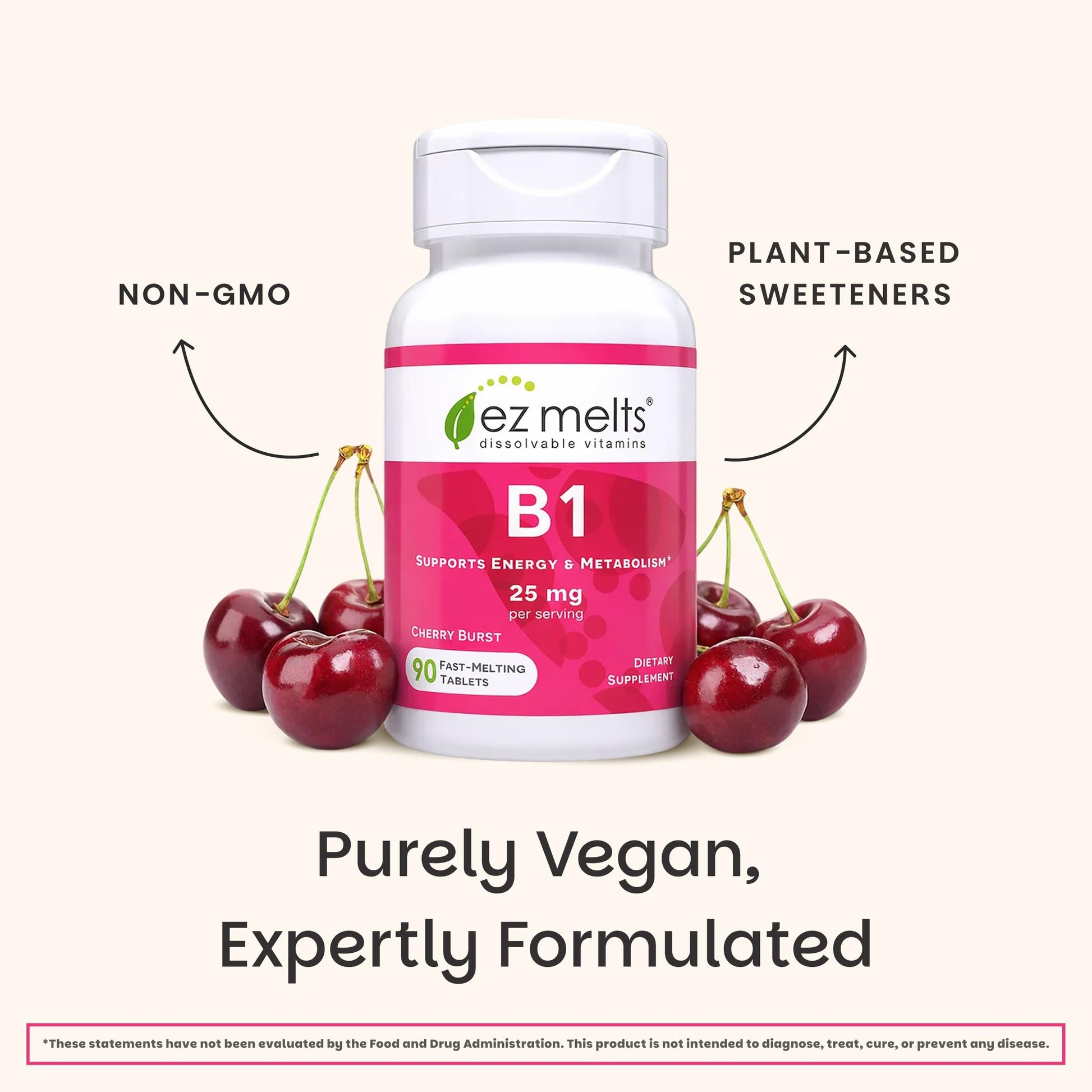 EZ Melts non GMO Vitamin B1 metabolism support tablets daily dosage instructions