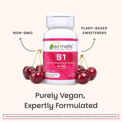 EZ Melts non GMO Vitamin B1 metabolism support tablets daily dosage instructions