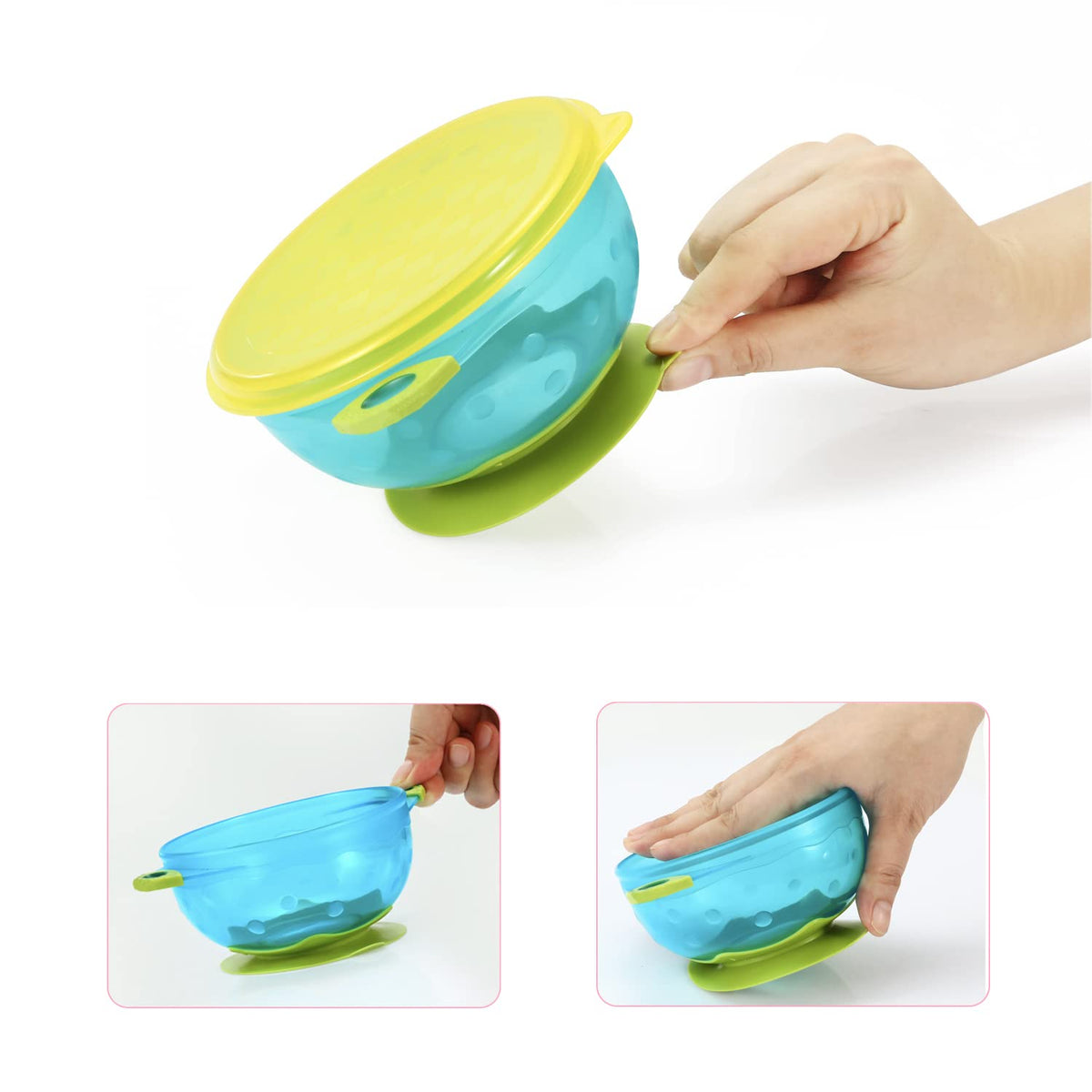 PandaEar baby suction bowls with silicone utensils in use