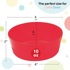 Six colorful Plaskidy kids cereal bowls stacked