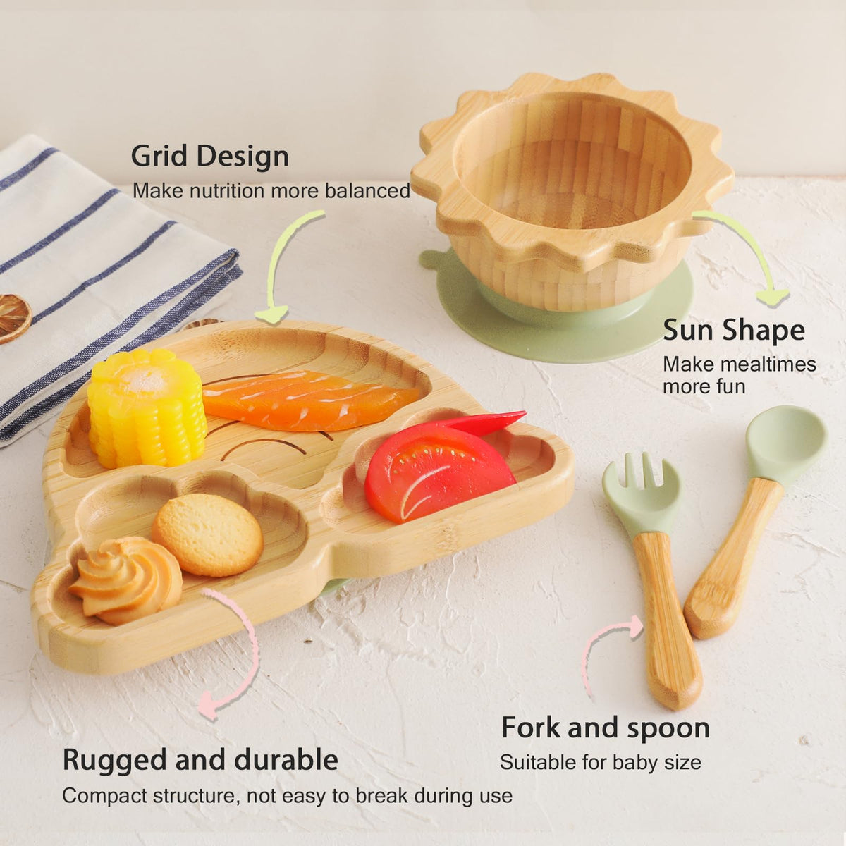 Let's Make divided bamboo toddler plate with silicone suction base