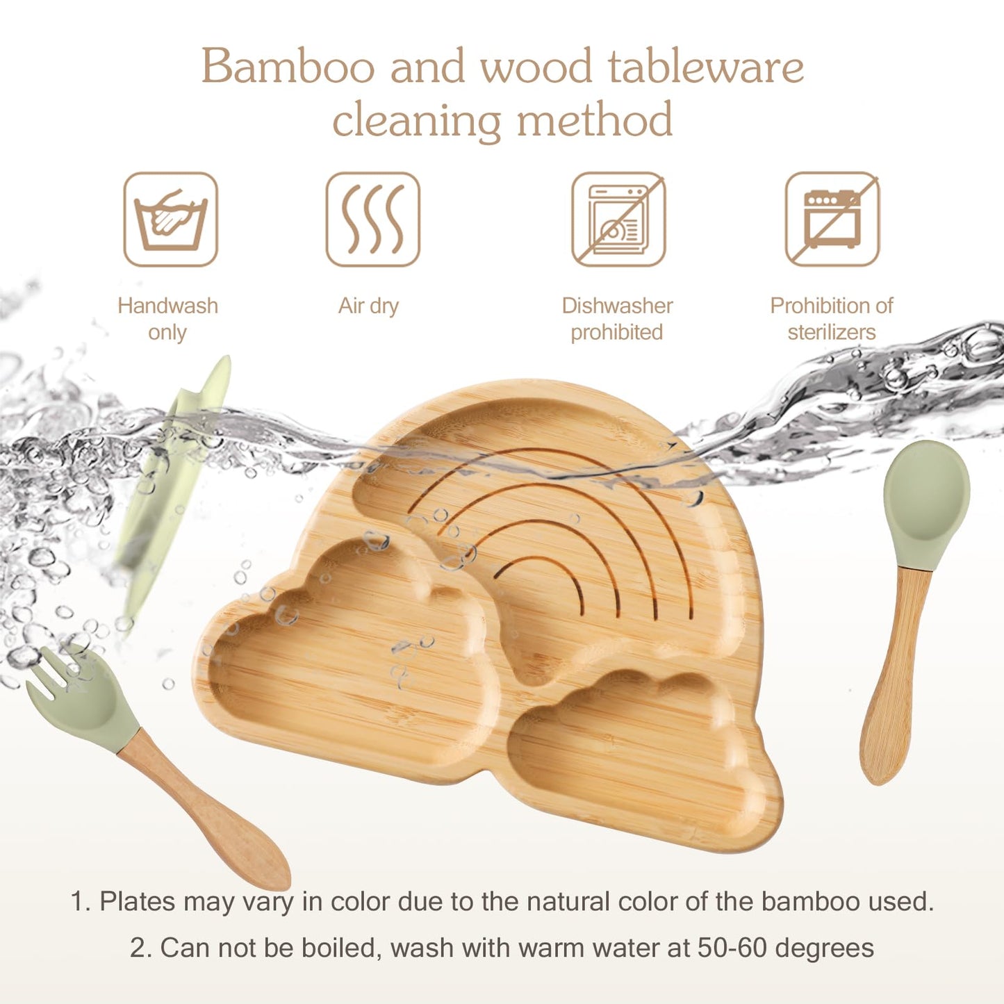 Top down view of Let's Make bamboo baby feeding platter