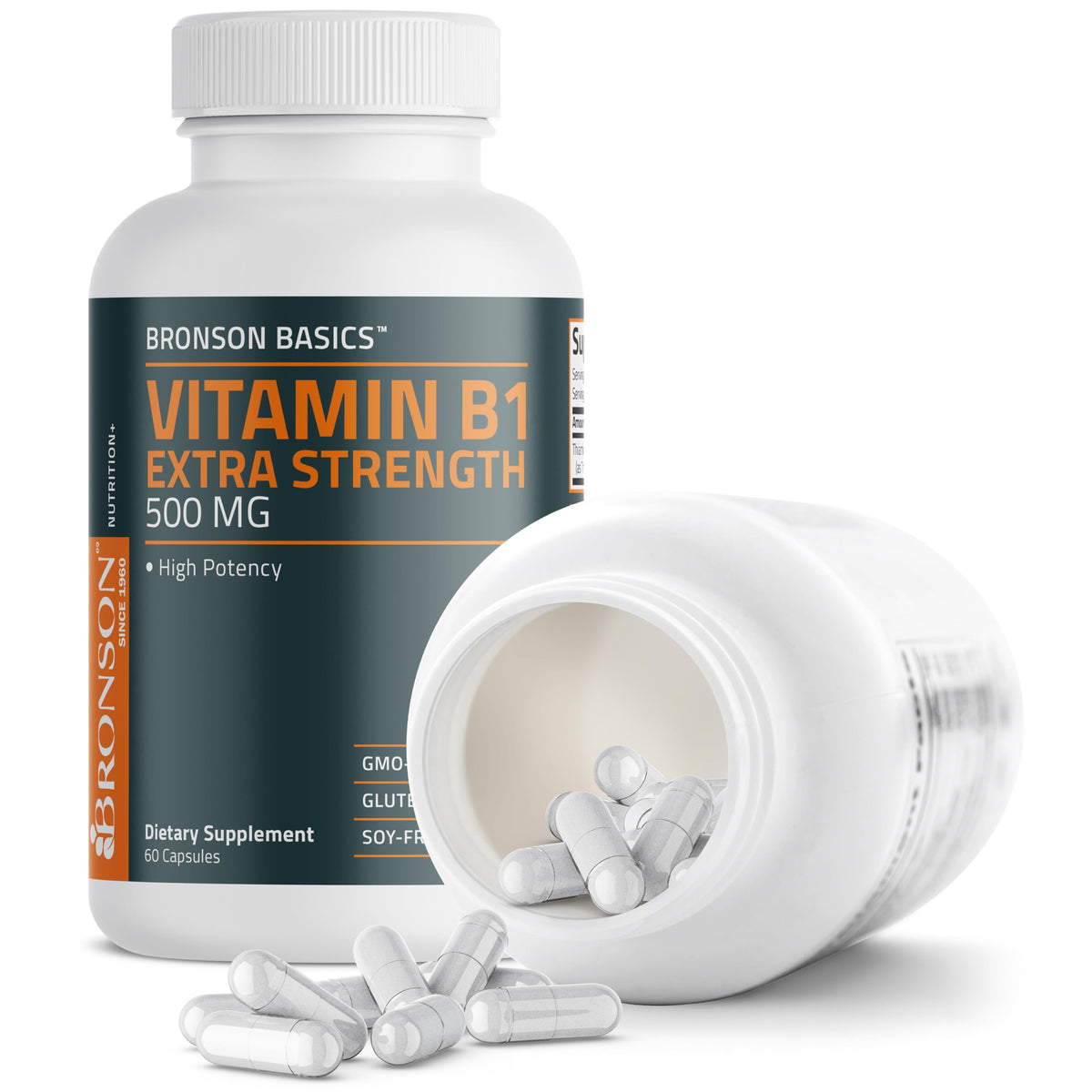 Bronson Basics Vitamin B1 packaging layout with 60 capsules count clearly visible