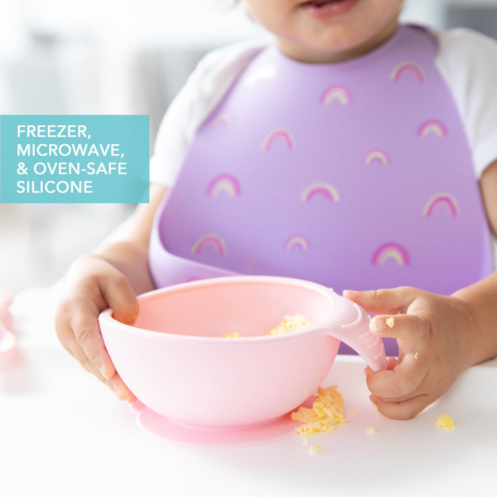 Side view showing suction base of Bumkins feeding bowl
