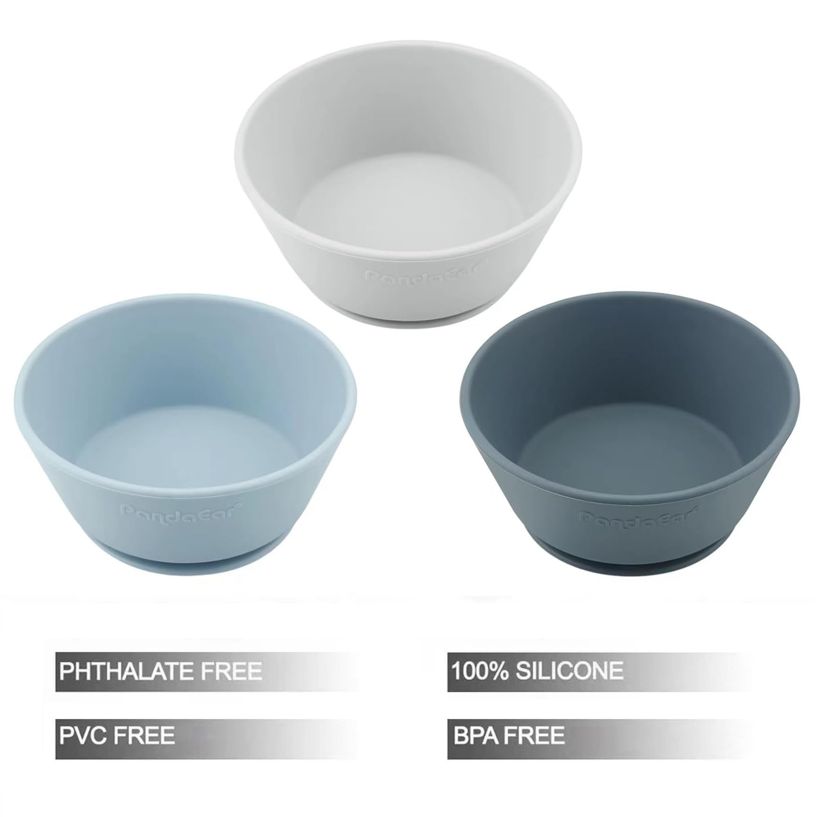 PandaEar silicone baby bowls showing suction base detail