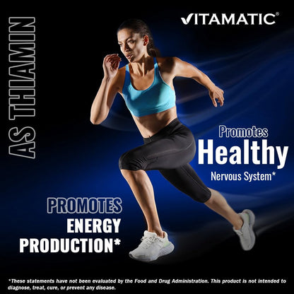 Close up of the non GMO and gluten free allergen disclosures on Vitamatic B1 vitamins