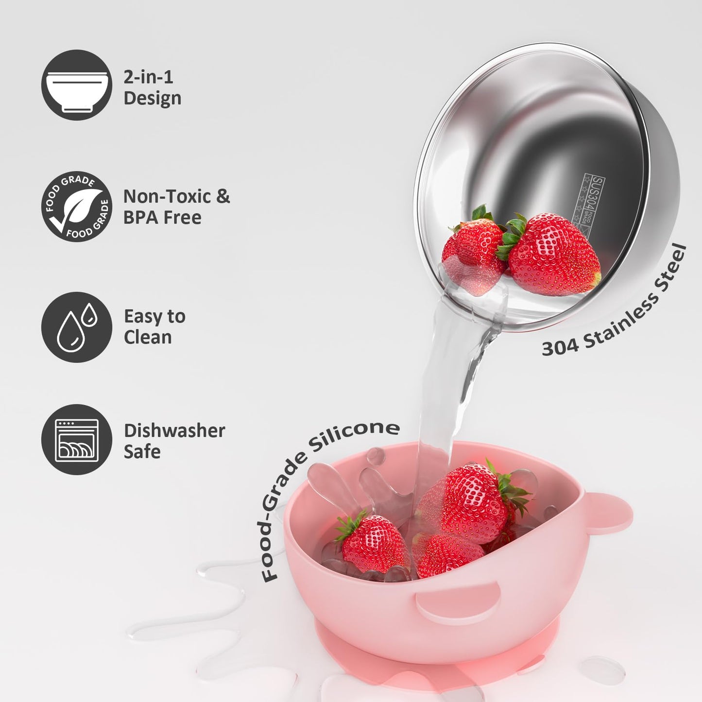Bakpoco SUS304 baby bowl with removable silicone sleeve