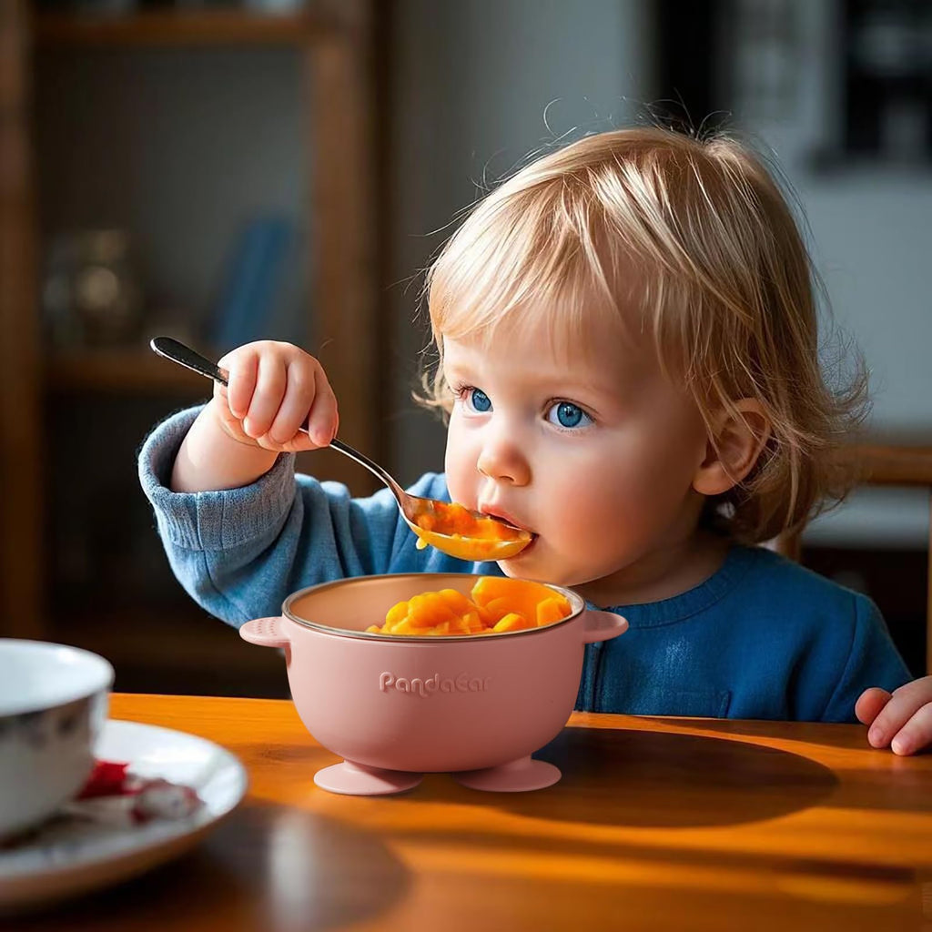 PandaEar baby feeding bowls showing the non-slip suction base