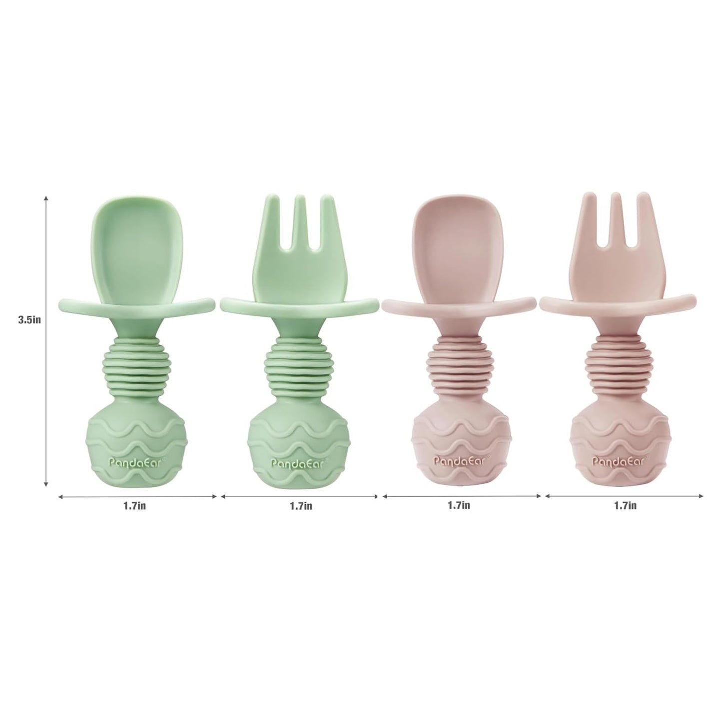 Full set of PandaEar baby bowls and utensils flat lay