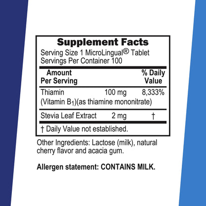 Superior Source Thiamin MicroLingual instant dissolve tablets showing packaging details.