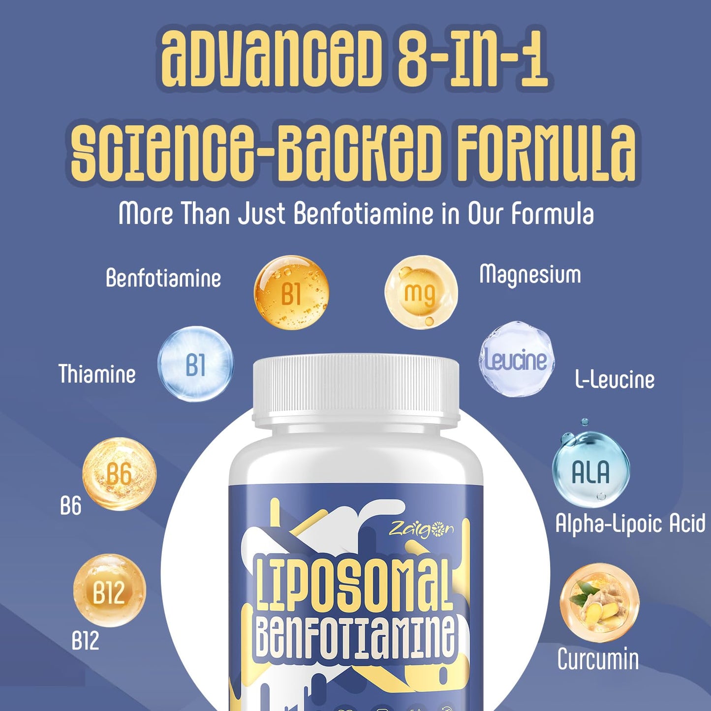 Side view of Nutriselect Zaigon Benfotiamine showing the premium USA imported packaging and dietary certifications.