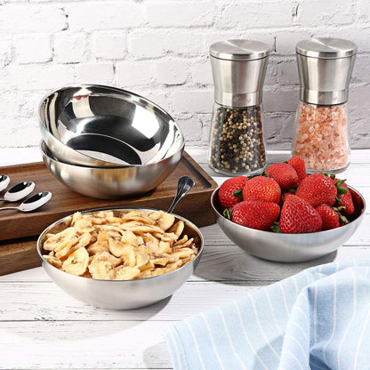 Stack of Miusco stainless steel bowls for easy storage