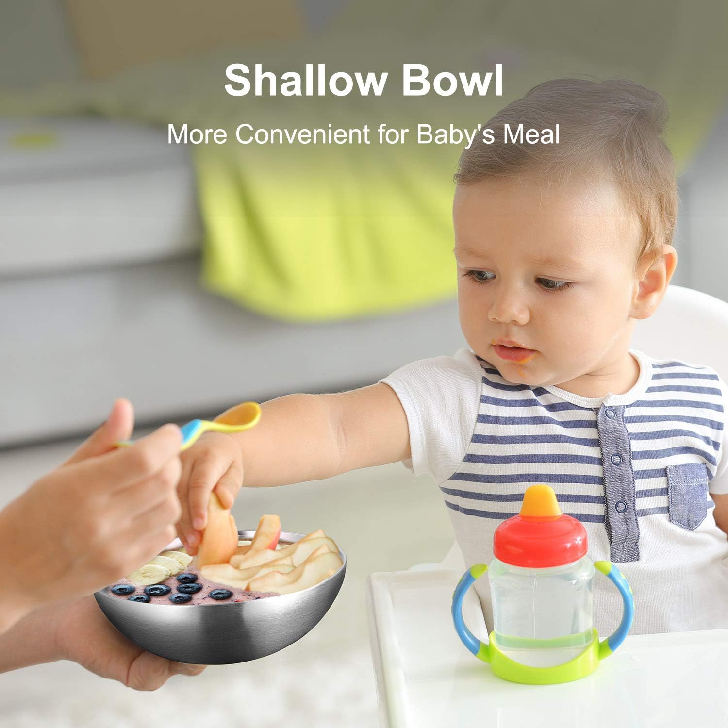 Miusco stainless steel bowl holding toddler food