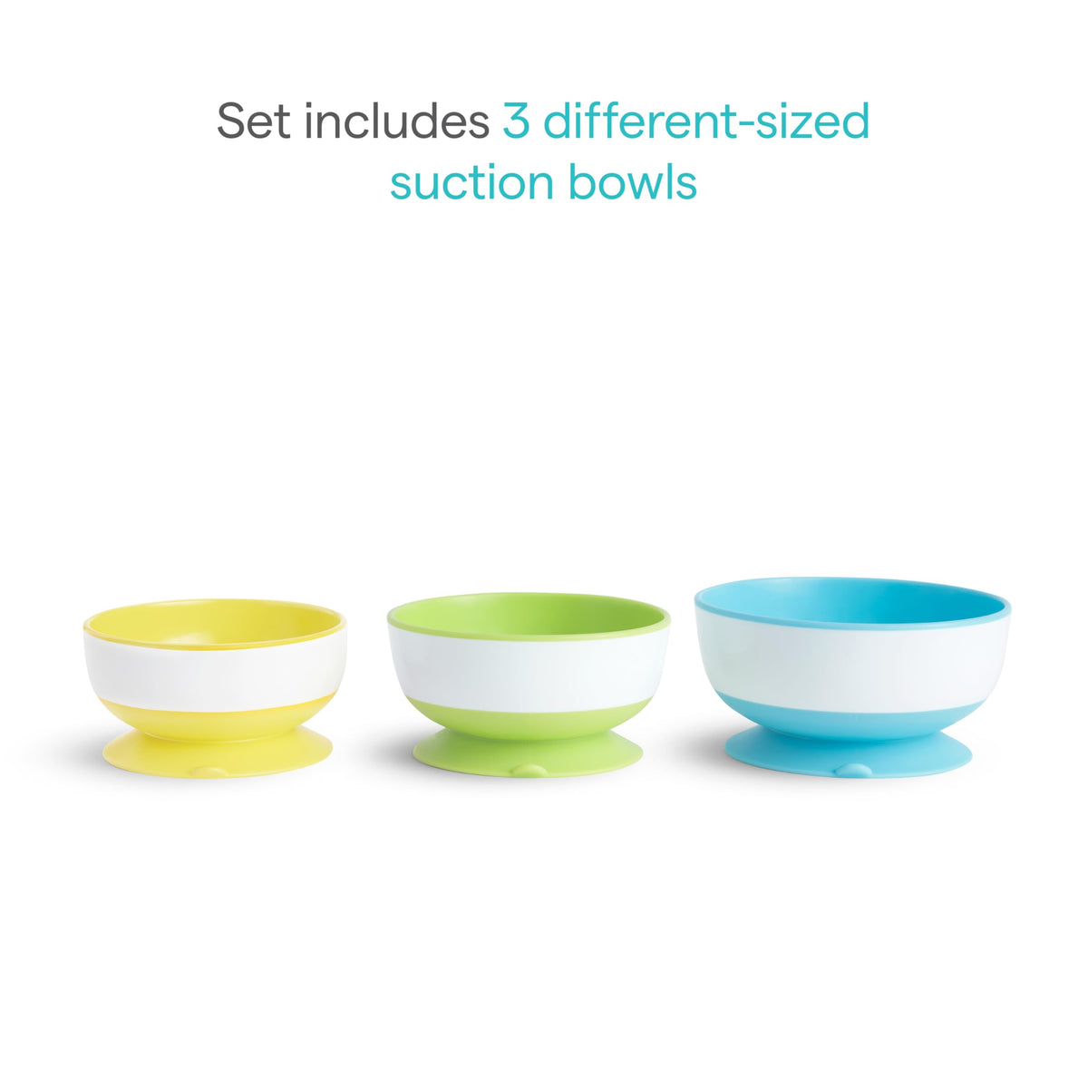 Munchkin multicolor suction bowl set stacked for compact storage