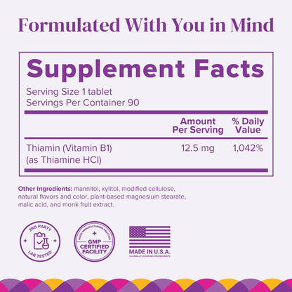 BariMelts Thiamine 12.5 Milligrams sugar free supplement nutrition facts label