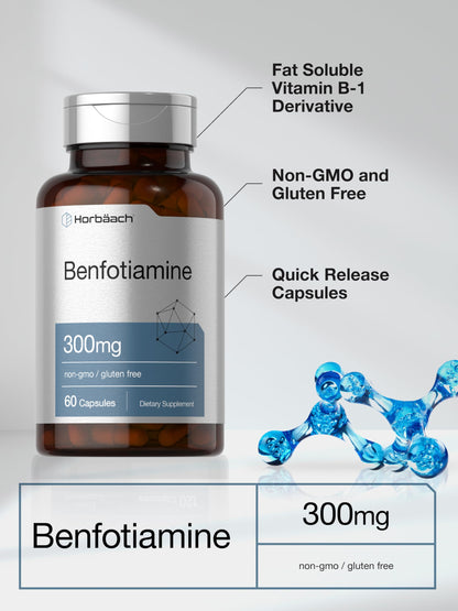 Authentic imported USA Horbaach benfotiamine quick release capsules displayed on clean studio background