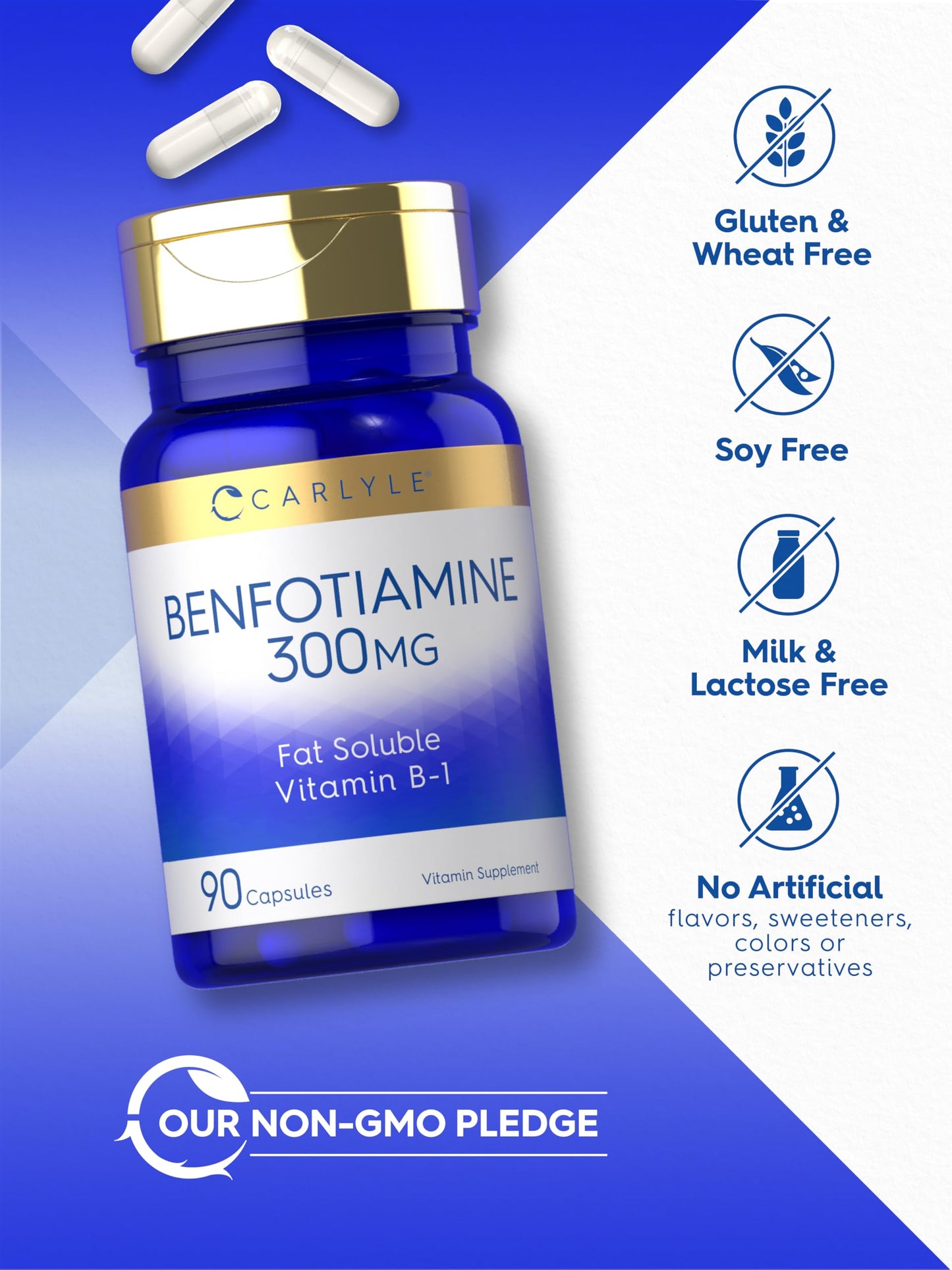 Carlyle Benfotiamine 300mg quick release capsule size and appearance showcase
