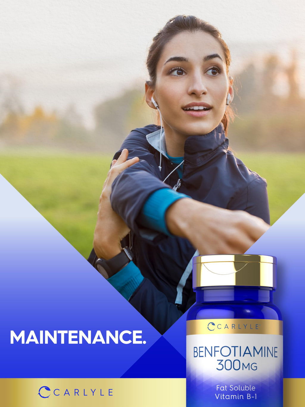 Dietary supplement bottle with non-GMO and gluten-free certification icons visible