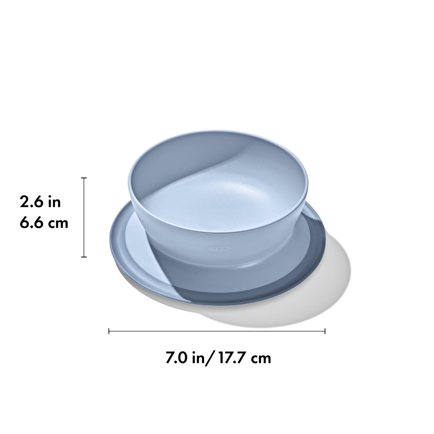 Dusk blue Oxo Tot suction bowl on dining table