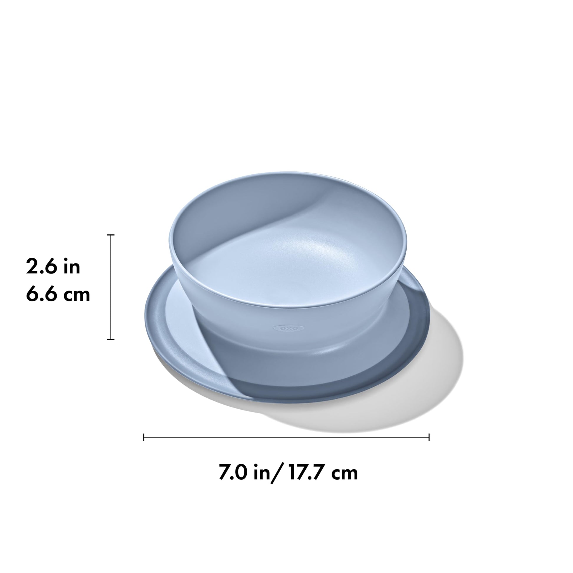 Dusk blue Oxo Tot suction bowl on dining table