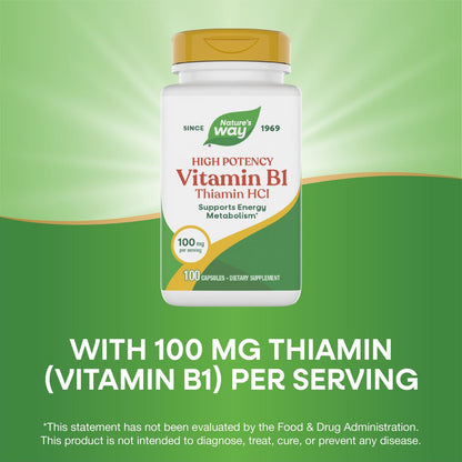 Nature's Way Thiamin HCl 100 mg supplement facts and clean ingredient panel
