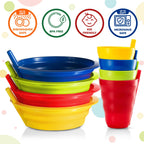 Plaskidy kids straw bowl and cup set colorful plastic design