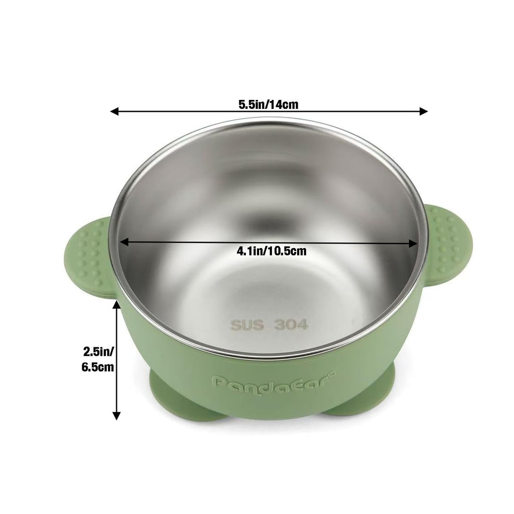 PandaEar baby suction bowls showing interior stainless steel finish