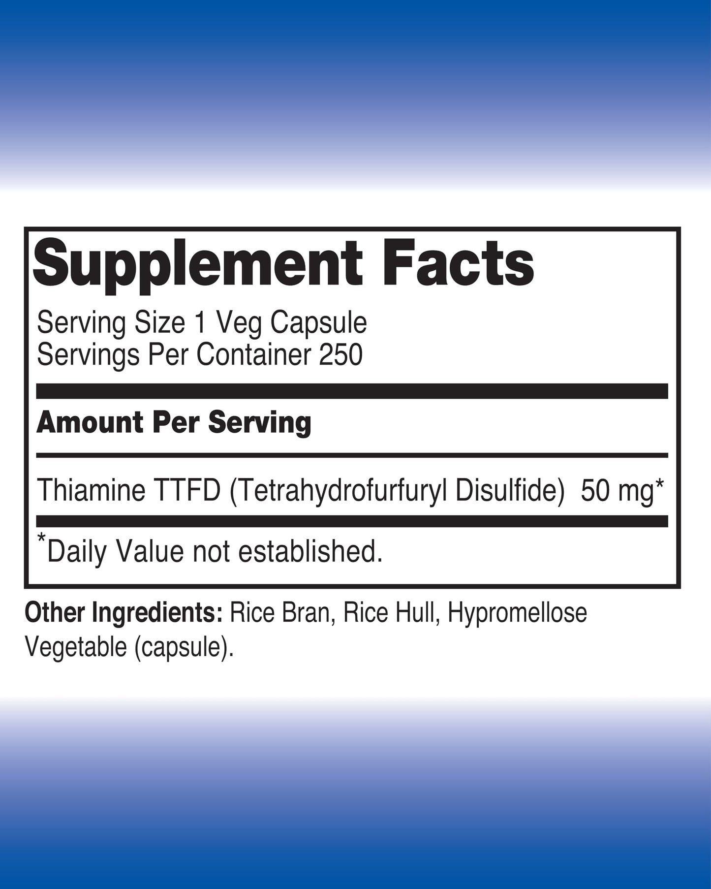 The One Pill Integrative Healing Vitamin B1 250 vegan capsules supplement facts and ingredient label details