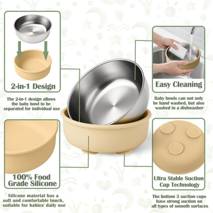 Top view of Mity Rain non-slip stainless steel bowls for baby feeding