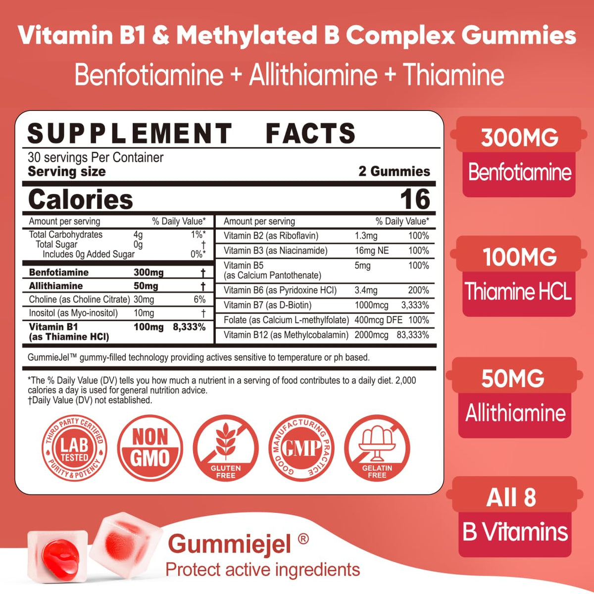 Lilicare Vitamin B Complex Gummies supplement facts and nutritional panel