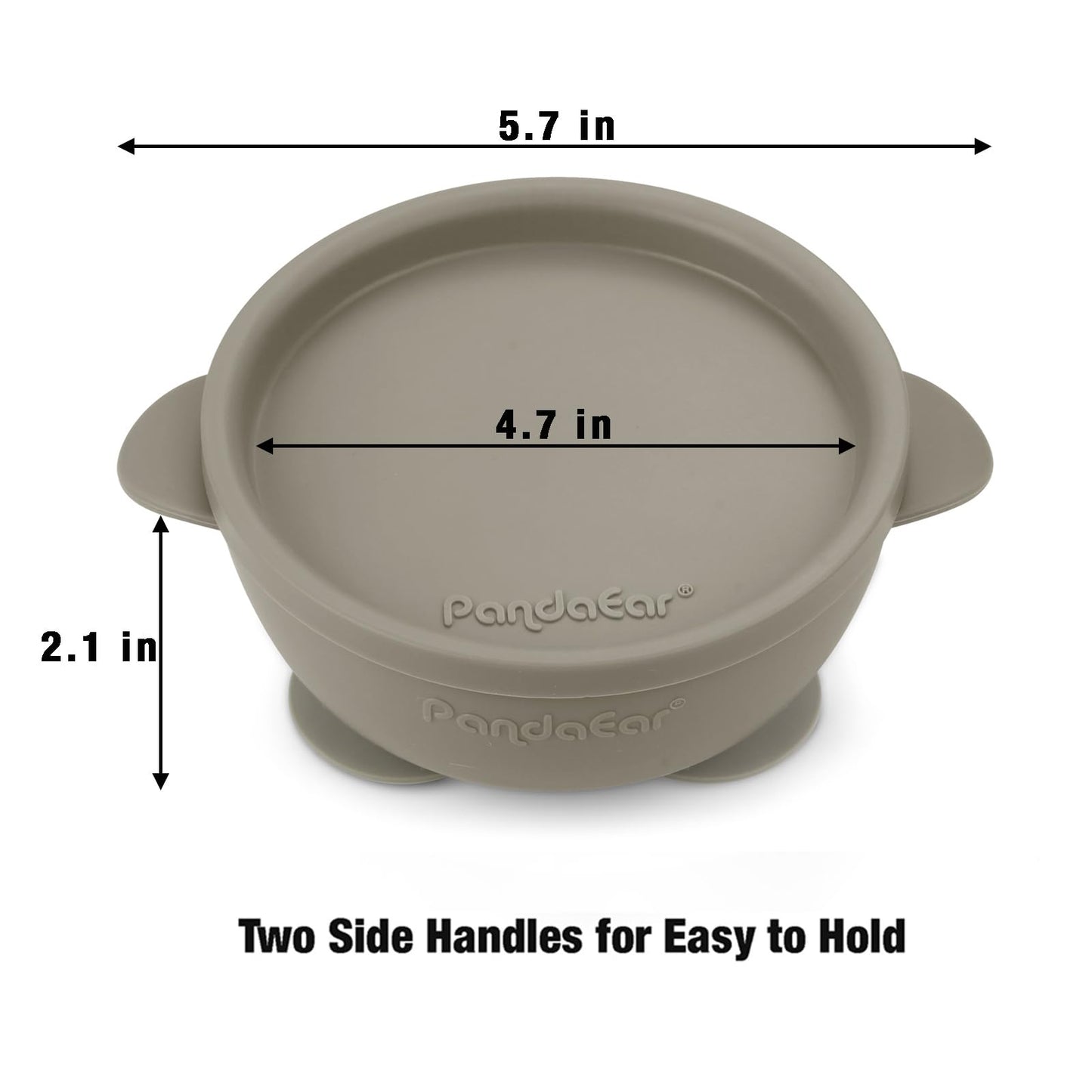 Side profile view of PandaEar food grade silicone bowl showing strong suction base
