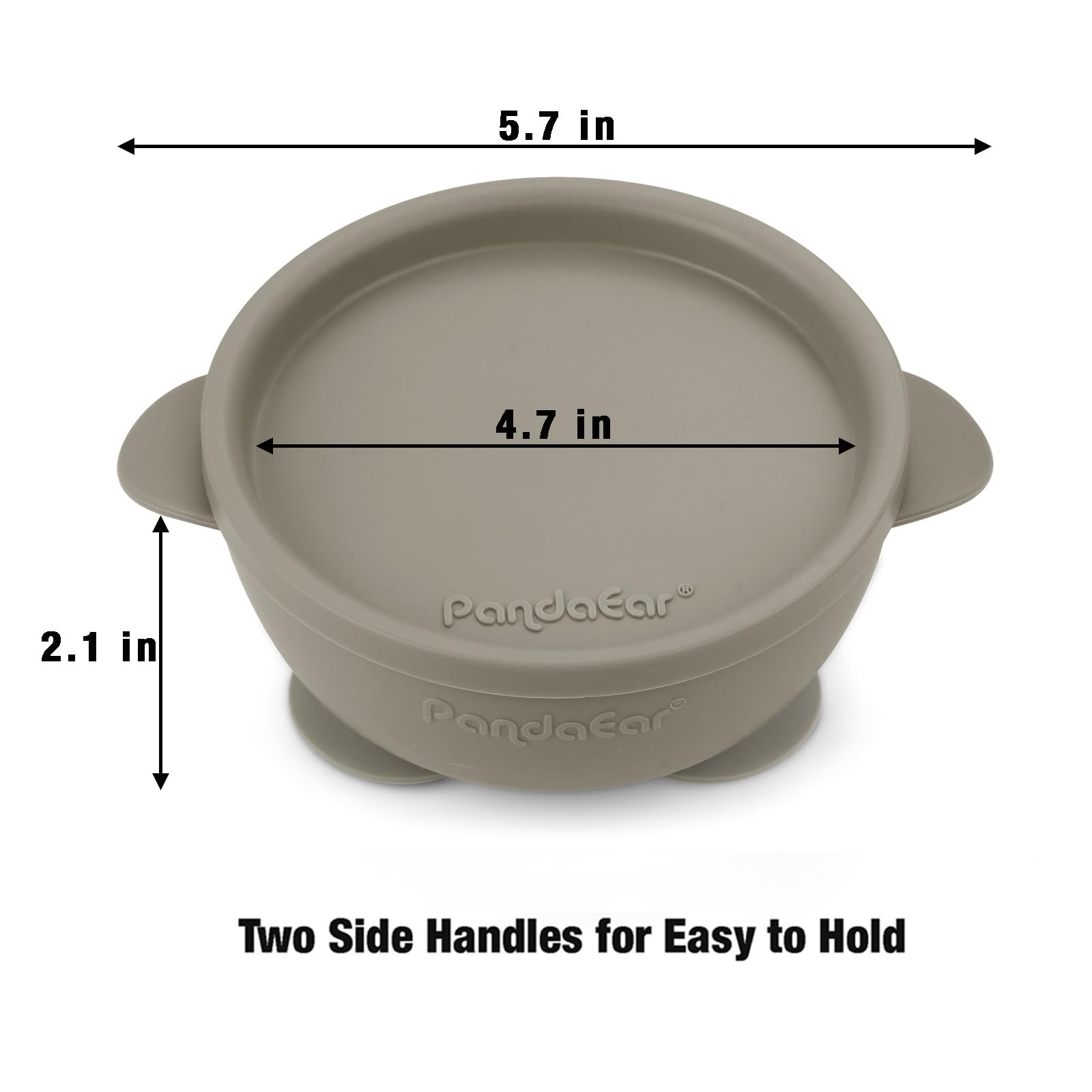 Side profile view of PandaEar food grade silicone bowl showing strong suction base