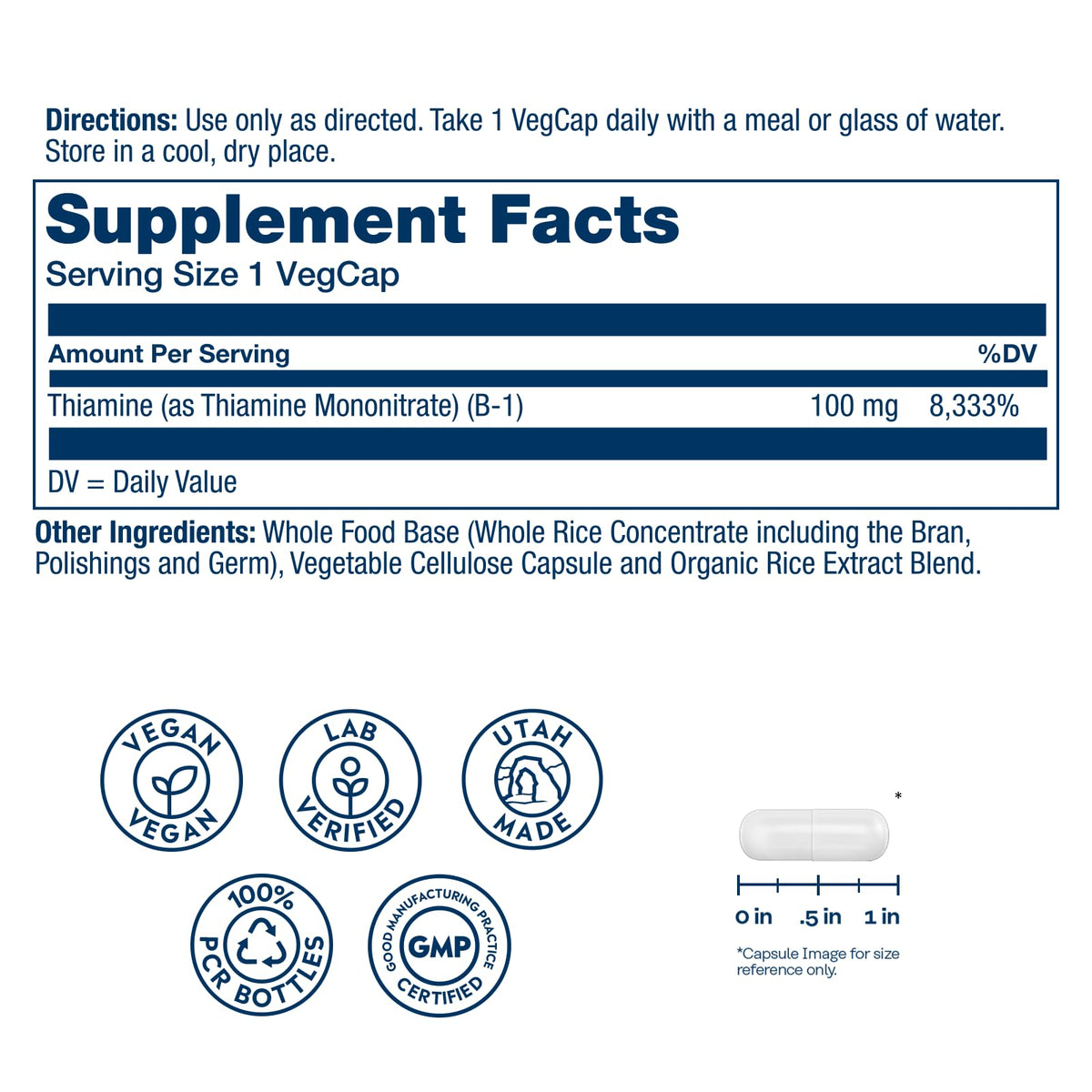 Solaray Vitamin B1 supplement facts label nutrition panel