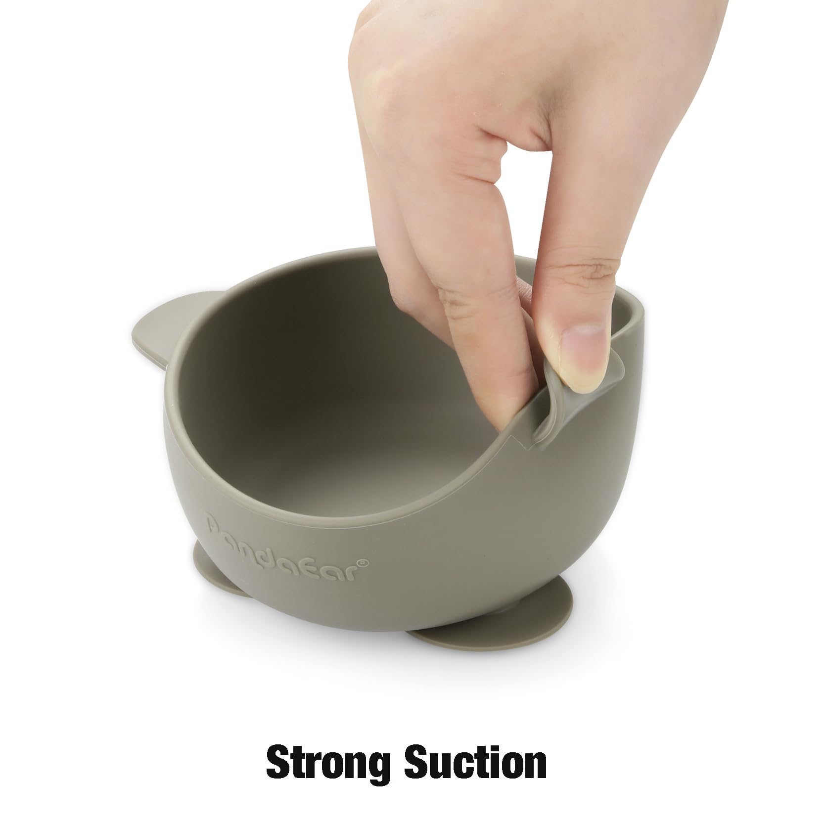 Close up of BPA free silicone material and non-slip handles on PandaEar bowls