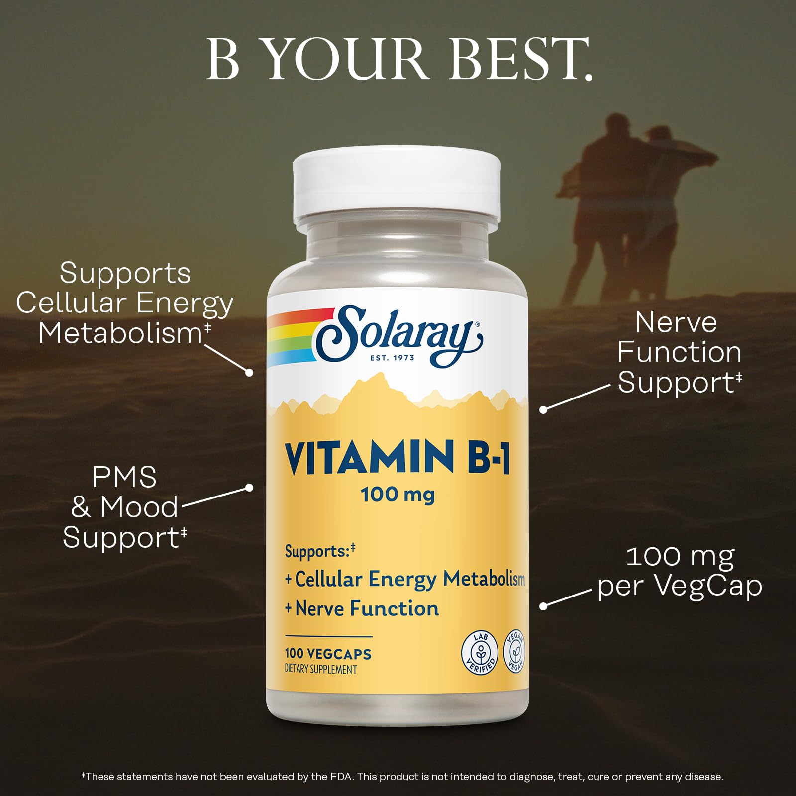 Side view of Solaray dietary supplement bottle highlighting USA imported authenticity