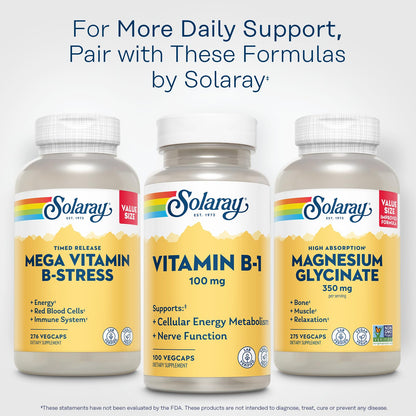 Eco friendly post consumer recycled packaging view of Solaray Vitamin B1 bottle